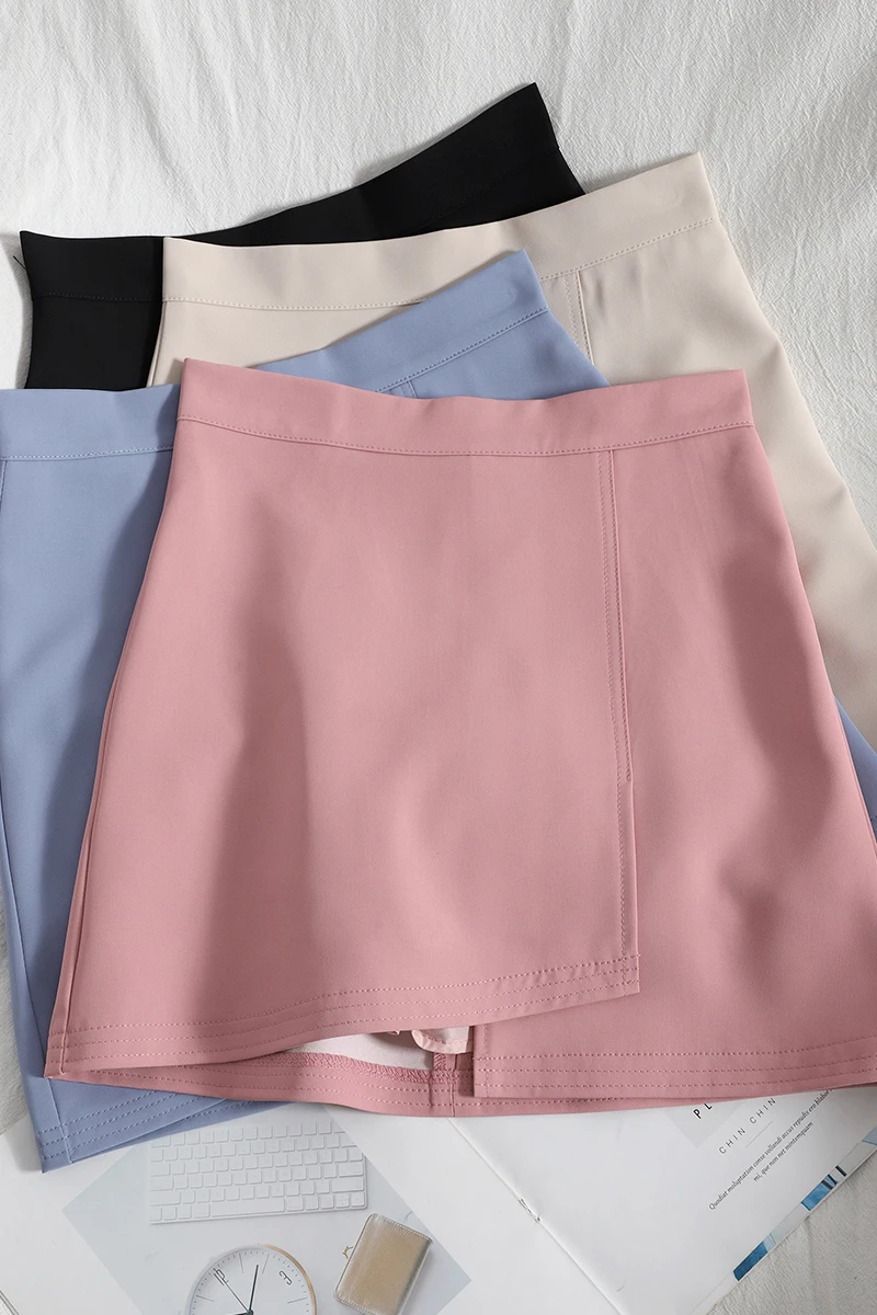 

Fashion casual sweet Solid Hip Slim skirt for womens summer Korean irregular short skirt high waist A-line mini skirt female