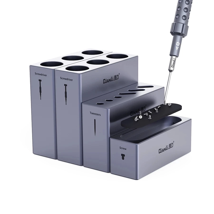 qianli 4pcsset icube storage box high quality aluminum alloy phone repair tweezers screwdriver screw parts organizer free global shipping