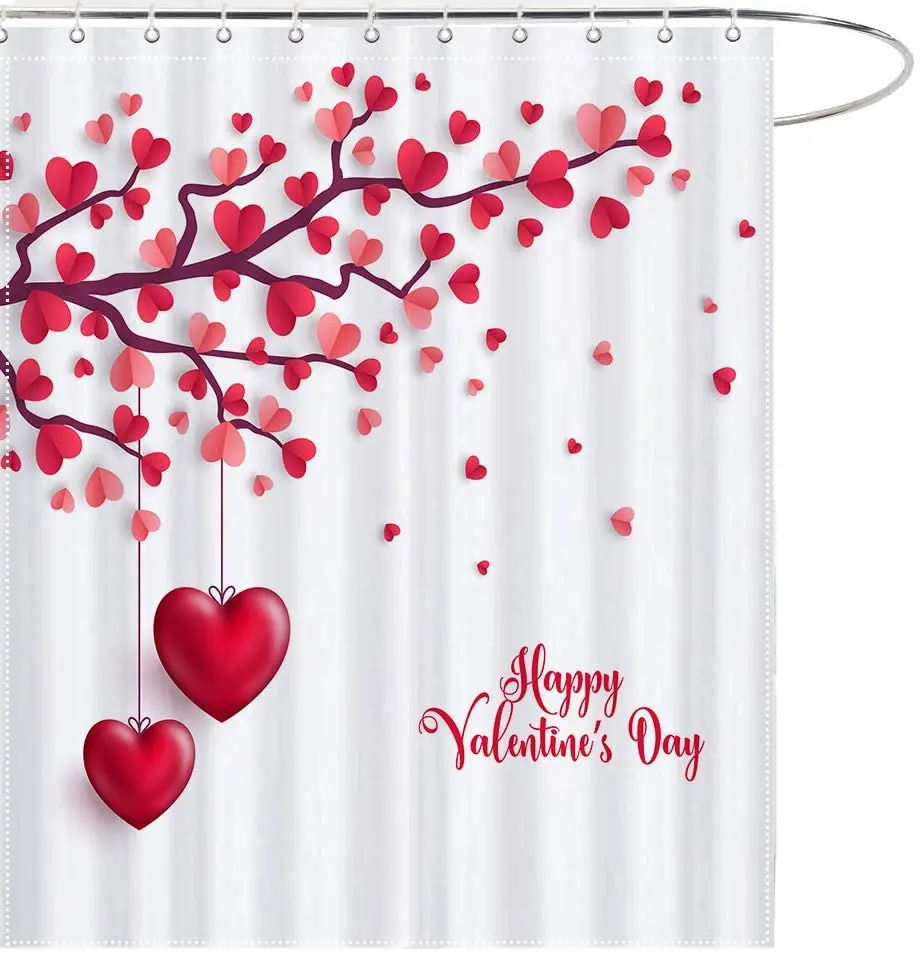 Занавеска для душа в виде дерева на День святого Валентина красное сердце