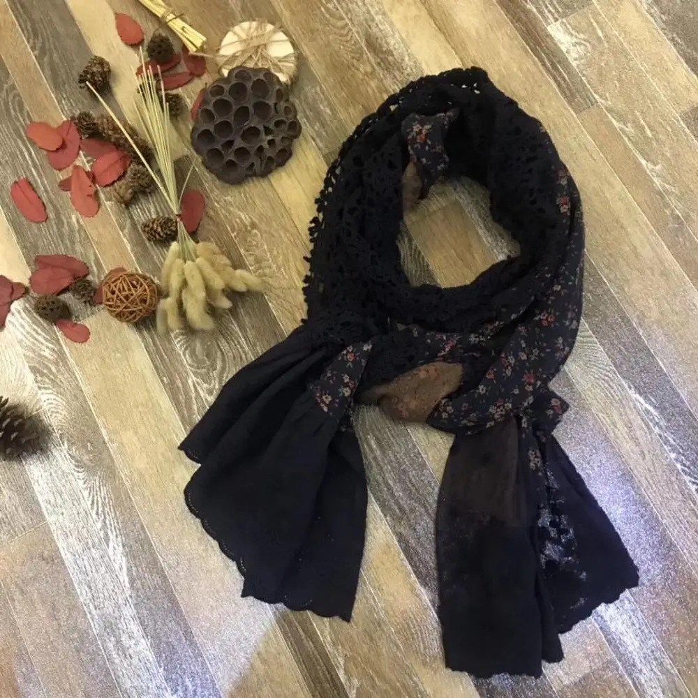 

Women Autumn Winter cotton linen Scarf Fashion hollow out splice Female scarf