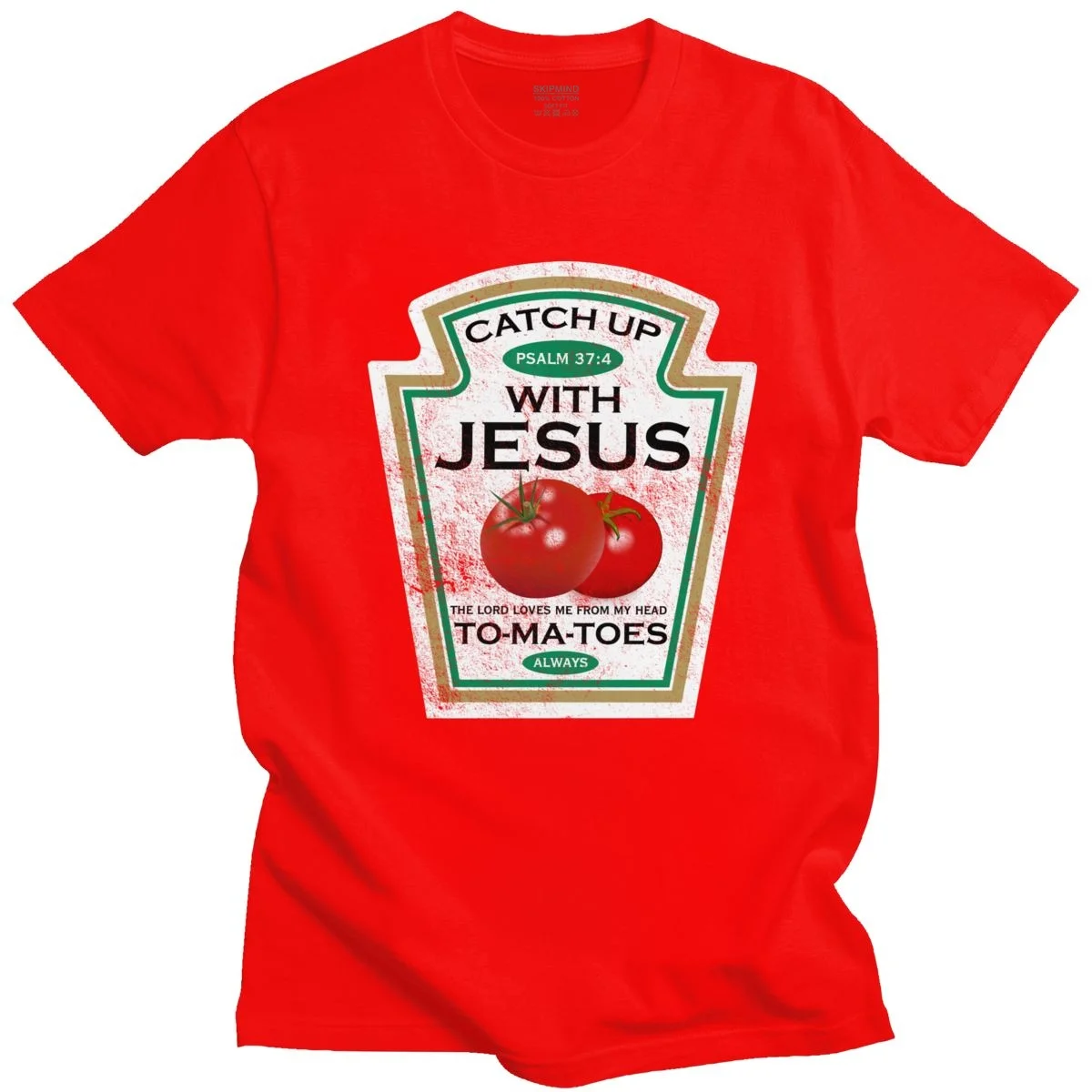 

Funny Catch Up With Jesus T Shirt Men Vintage Vegan Tomato T-shirt Christian Gift Veganism Short Sleeved Cotton Tee Merchandise