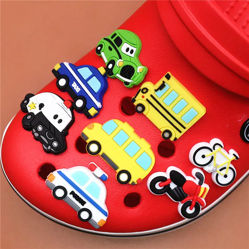 Single Sale 1pcs Shoe Charms Car/Motorcycle/Taxi/Minibus/Bike Shoe Accessories Shoe Buckle Decorations Fit Croc JIBZ Kid's X-mas