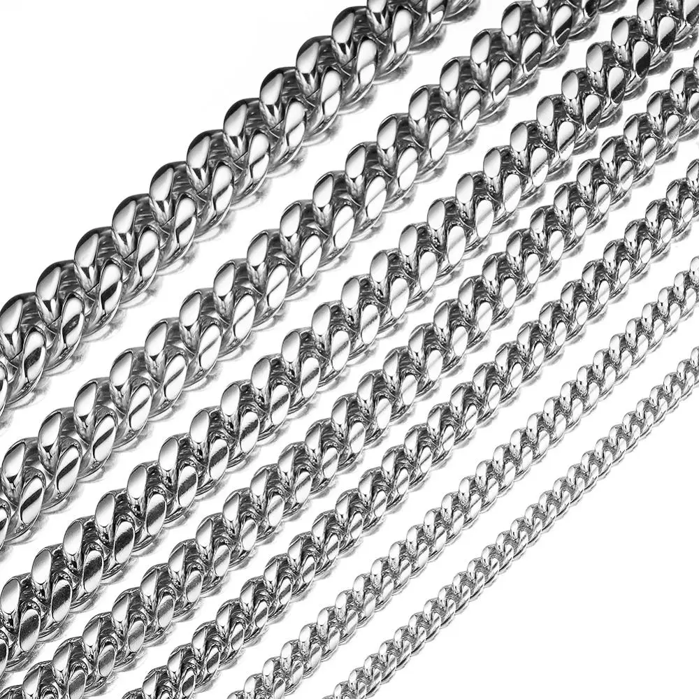 

6/8/10/12/14/16/18mm Mens Gold Necklace 100% Stainless Steel Curb Cuban Link Miami Chain Fashion Jewelry Necklace