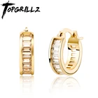 TOPGRILLZ 2021 новые багет серьги-кольца с цирконом Позолоченные кубические серьги в стиле хип-хоп Простые Модные ювелирные изделия подарок для девочек