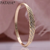 pataya new arrivals hollow flower bangles women fine bangle 585 rose gold natural zircon white party unique leaf fashion jewelry