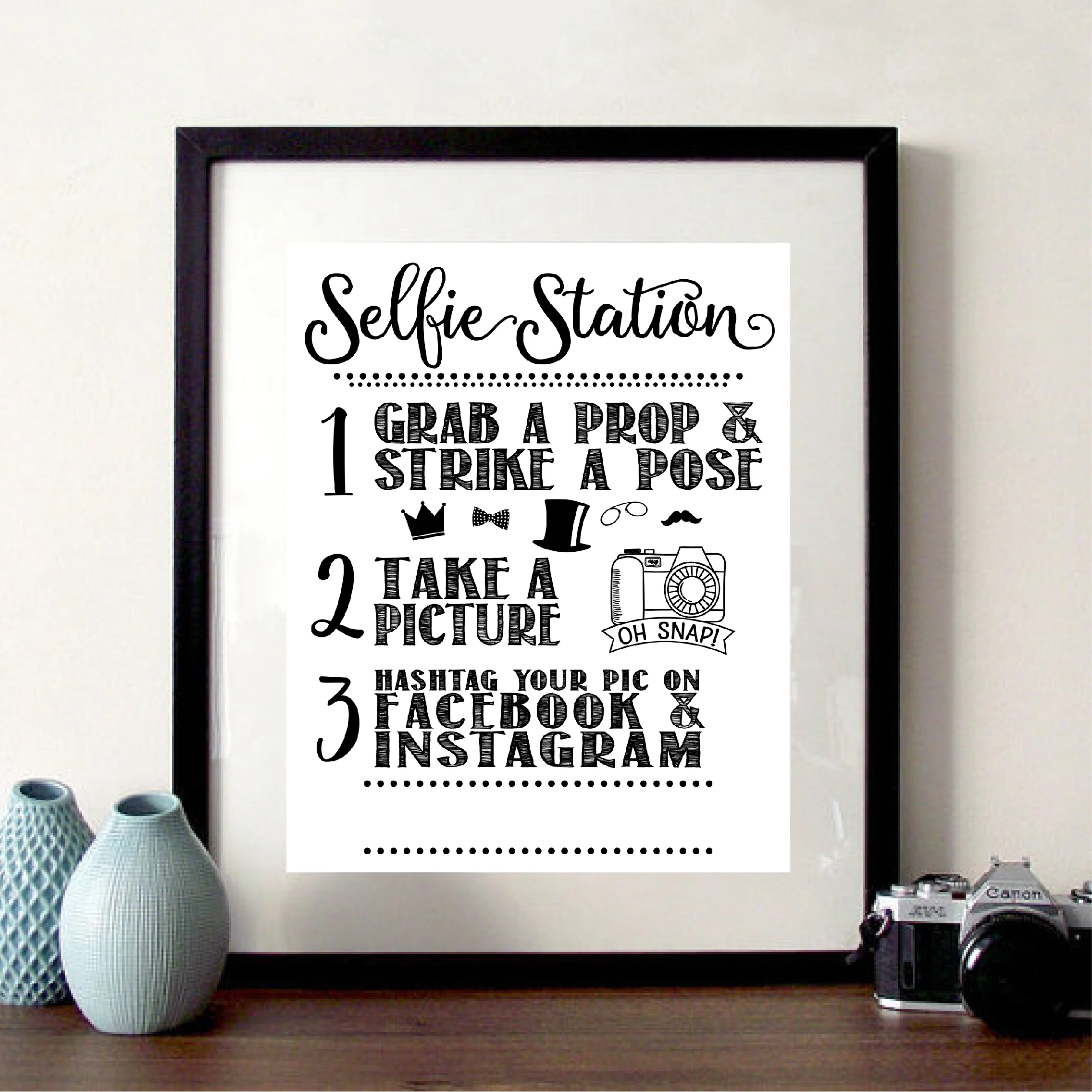 Селфи станция вывеска распечатка Поделитесь фотографиями в социальных сетях