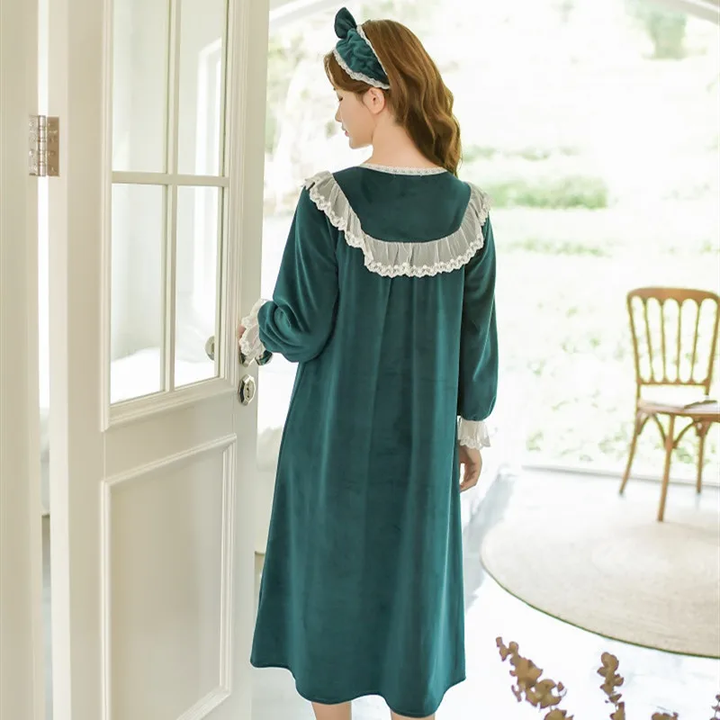 Зимние теплые толстые бархатные женские длинные ночные рубашки с длинным