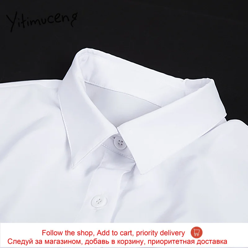 

Yitimuceng Summer Dress Women Shirt Dresses Button White Long Sleeve Turn-down Collar Office Pencil 2021 Fashion Single Breasted