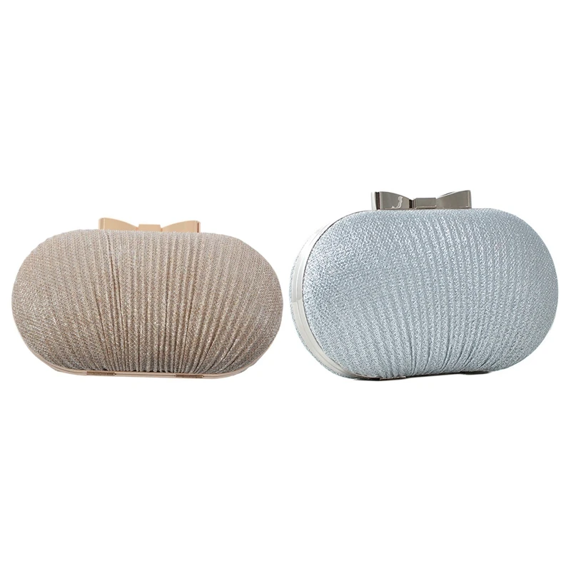 Женский вечерний клатч на цепочке золотистый и Серебристый с металлическим