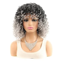 jeedou short curly synthetic hair wig black gray mix color fluffy hairstyle womens wigs