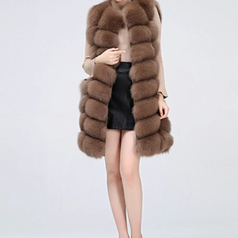 Natural Fox Fur Vest Real Coat Female Coats Fur jackets High quality leather vest 100% Real Fur vest aTwo ways to wear 70cm 90cm