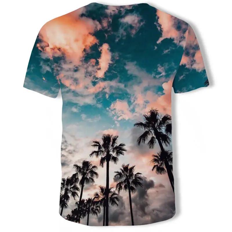 Men's 3D printing T-shirt lightning landscape t-shirt men's Summer Black T-Shirt round neck beach | Мужская одежда