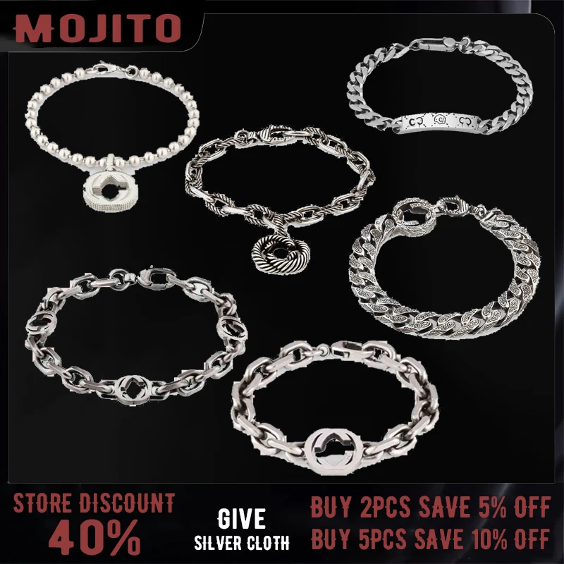 

S925 Sterling Silver Gg Bracelet Fashion Original Brand Twist Skull Letters Fine Retro Style Luxury Jewelry 2021 Trend Party Gif