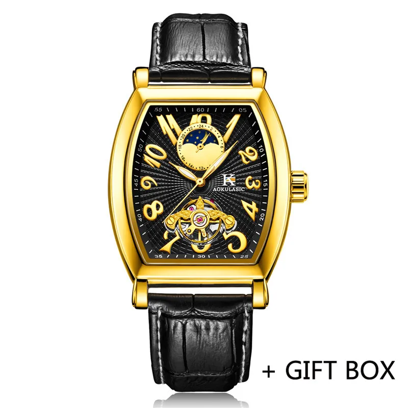 AK01302 with box Aokulasic автоматические механические мужские наручные часы военный армейский Спорт Мужские часы лучший бренд класса люкс Скелет водонепроницаемые мужские часы 013 - Цвет: AK01302 with box