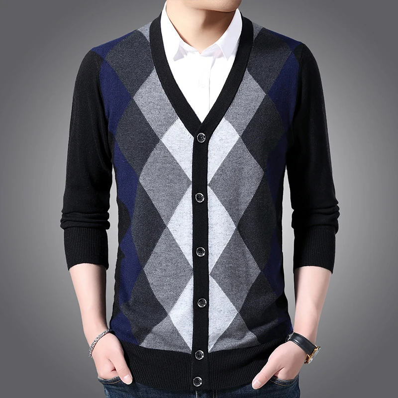 New Fashion Brand 6% Wool Sweaters Mens Cardigan Jumpers Knit V Neck Autumn Patterns Slim Fit Casual Men Clothes