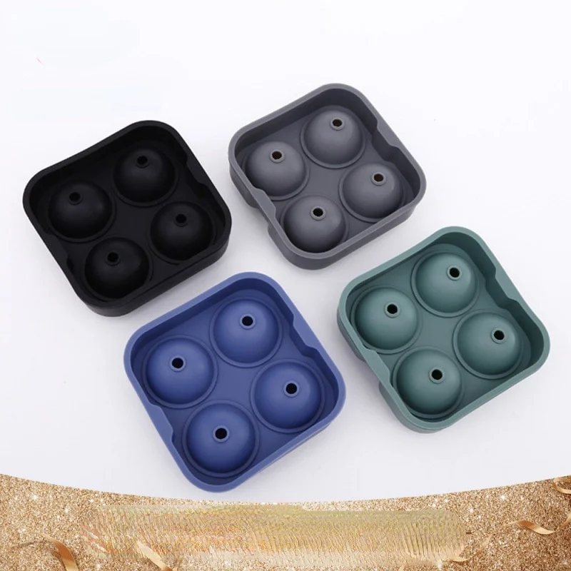 

Silicone Four-hole Ice Ball Mold Spherical Ice Maker Four-hole Ice Ball Combination Ice Box with Lid Bartender Ice Cube Mold