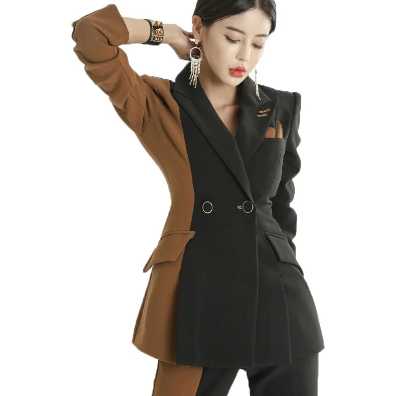 

2019 high quality professional women's suit office elegant pants set Casual slim color matching ladies coat versatile trousers