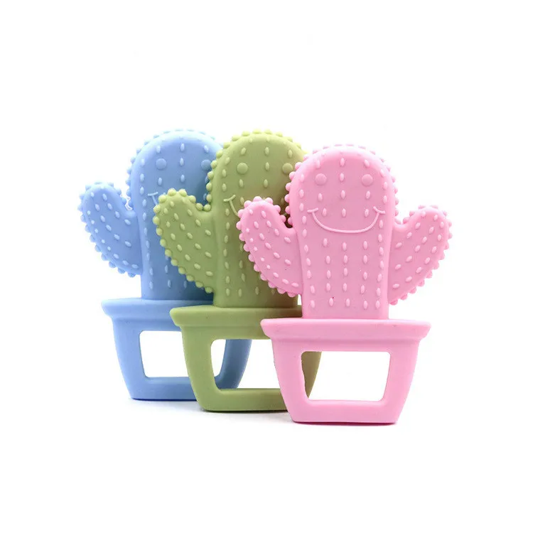 

Hot selling silicone cactus shape chewing toys baby teether Popular silicone baby rattles silicone cactus teether
