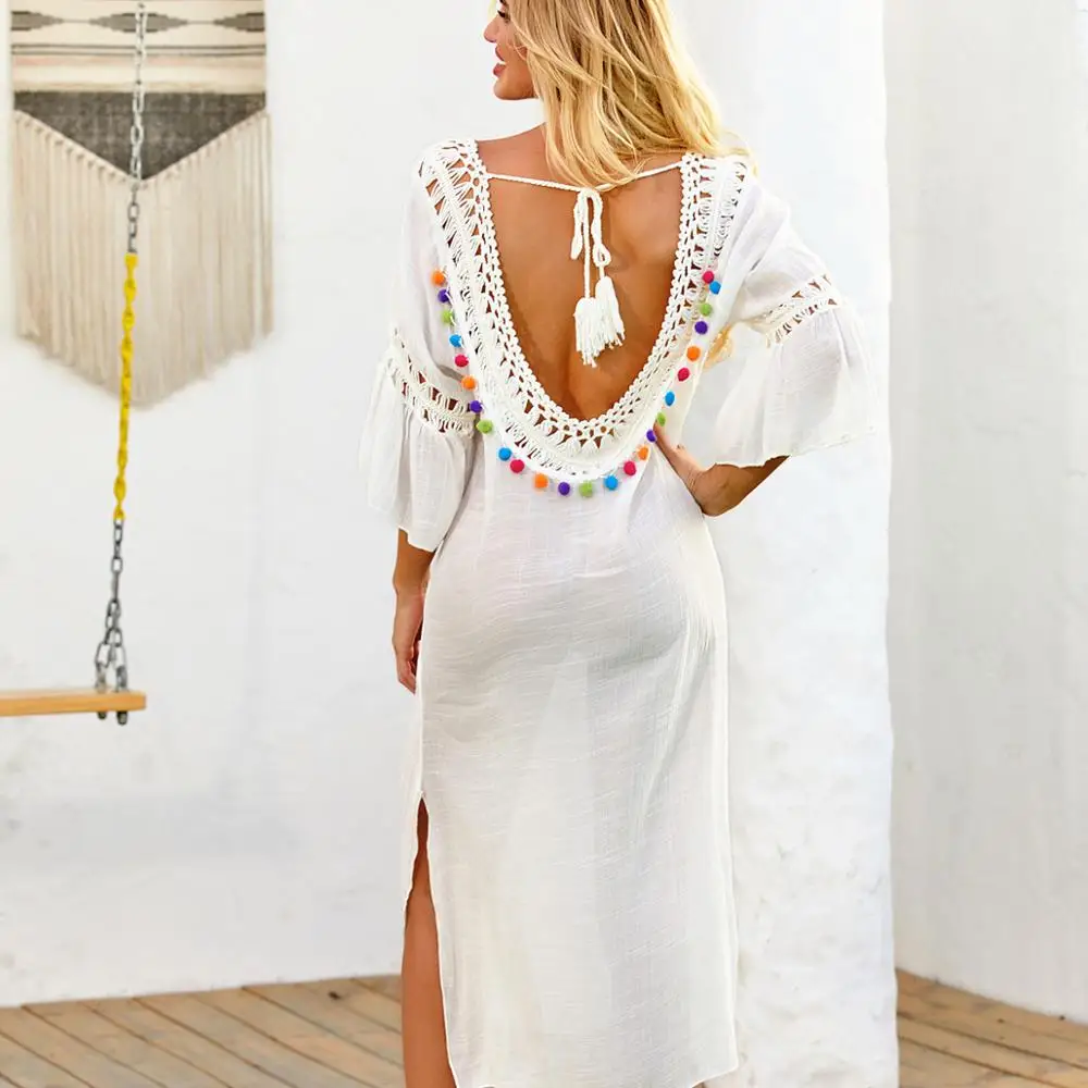 Новый сексуальный женский купальник с открытой спиной и бахромой|Пляжная одежда|