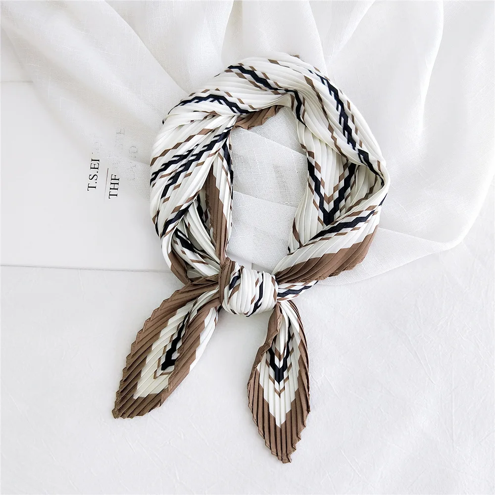 

Women Small Silk Square Scarf Crinkle Hair Scarfs for Ladies Summer Pleated Scarves Solid Female Foulard Neckerchief