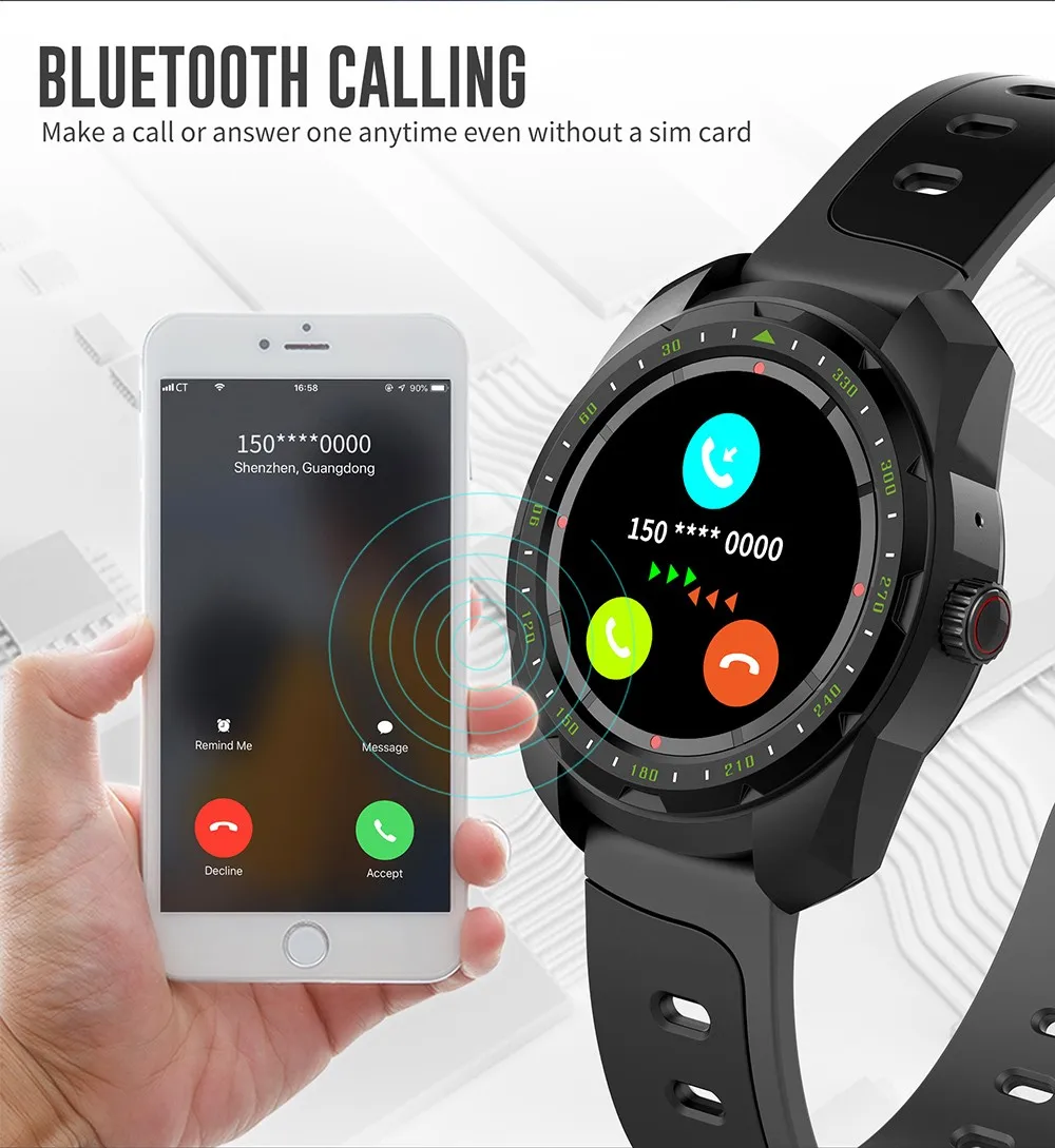 Kingwear KW01 умный Браслет 1,0 дюймов HD экран IP68 Водонепроницаемый Bluetooth 4,0 Smartwatch монитор сердечного ритма питьевой напоминание