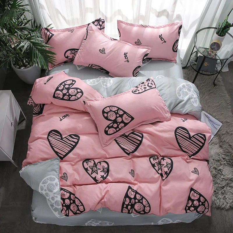 

Pink Heart AB Side Bedding Set Comforter Cover/ Duvet Cover Flat Sheet Pillowcases Set Soft Bed Linens Twin Full Queen King Size