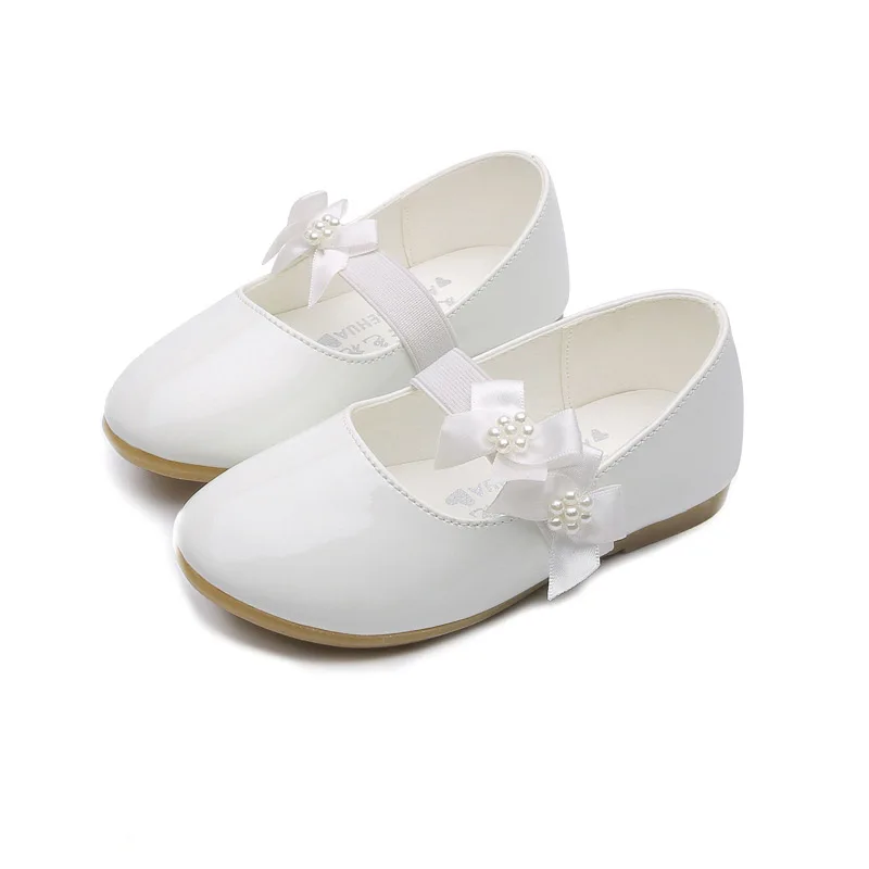 Детские кожаные туфли вечерние белые с цветочным принтом для девочек обувь под
