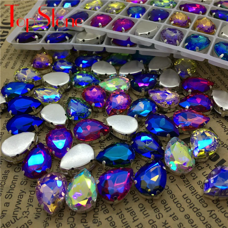 TopStone Colors AB каплевидные Пришивные бусины 10х14мм ~ 20х30 мм стеклянные капли