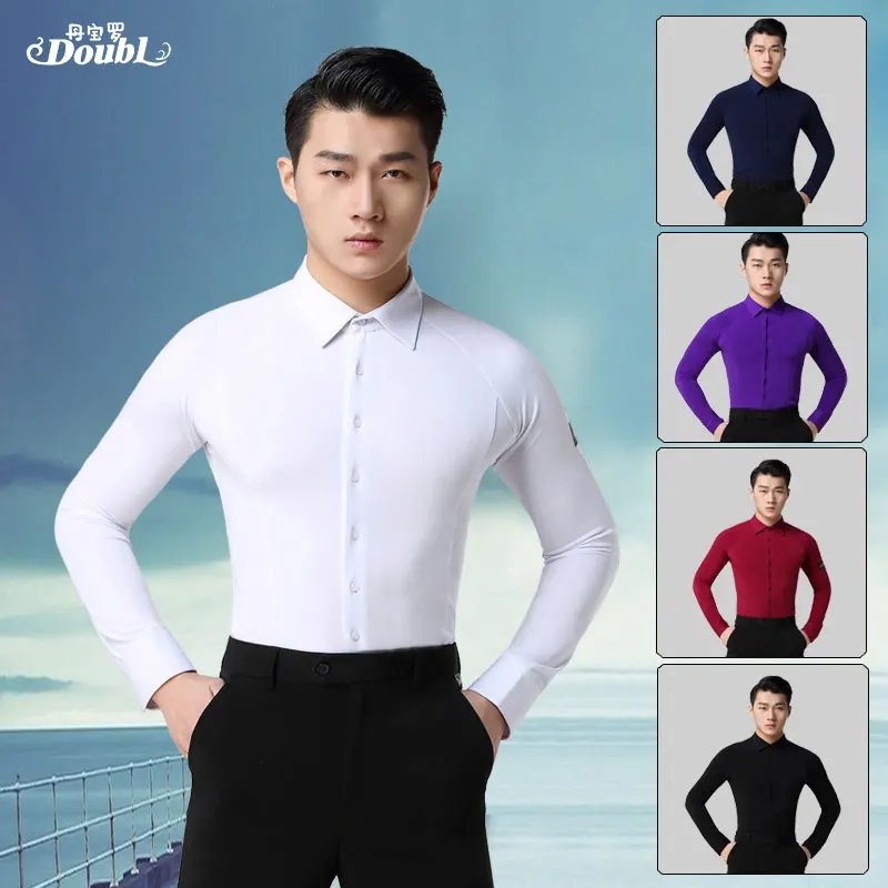 Мужская рубашка для бальных танцев белая классическая с пуговицами одежда