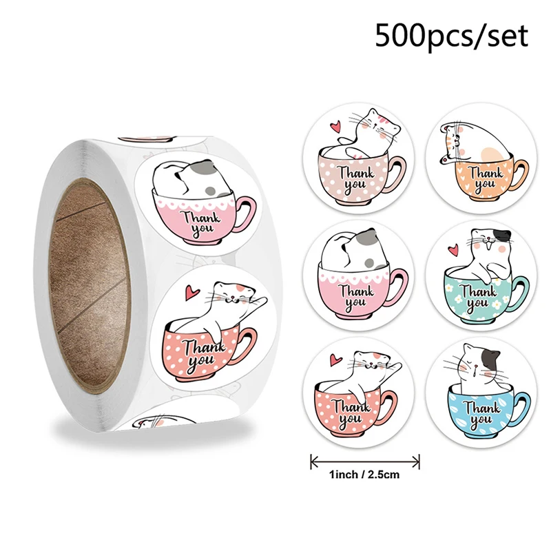 

Милый Котик, спасибо, стикер s Kawaii Kids, 500 шт., наклейки в рулонах