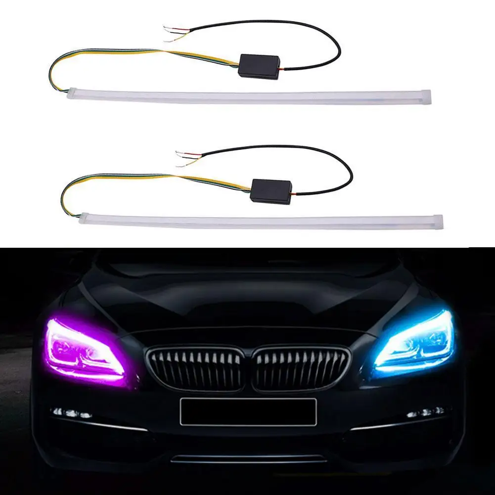 

30/45/60cm Ultra-thin Dual Color LED Auto Car DRL Daytime Running Light Strips Car Headlight Bulb