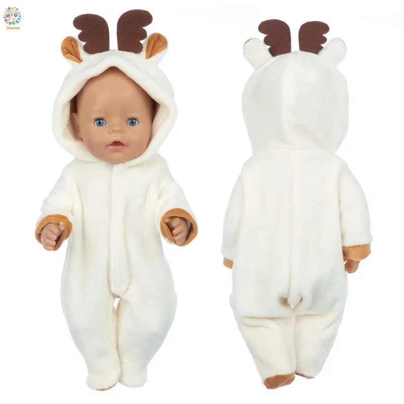 

Комбинезон для куклы Baby New Born, 18 дюймов, белый плюшевый комбинезон с оленем, подарок на день рождения, 2021