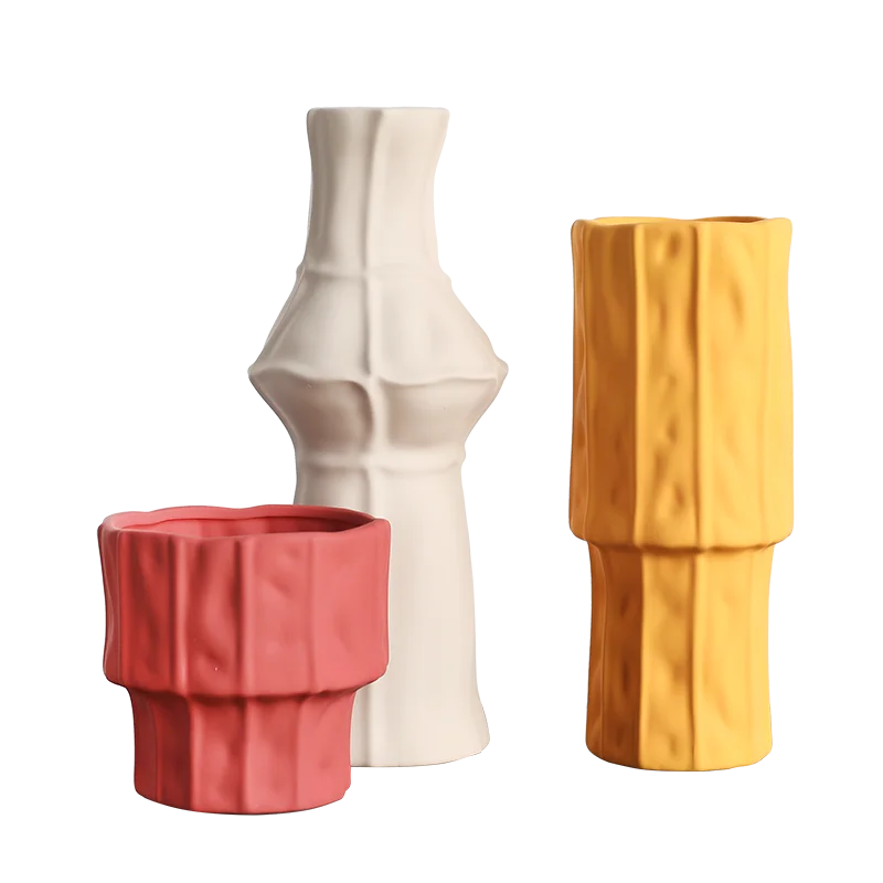 

Ceramic Vase Morandi Flowers Creative Pleated Vase Flowers for Living Room Red Vase Modern Nordic Home Colorful Desk Decor