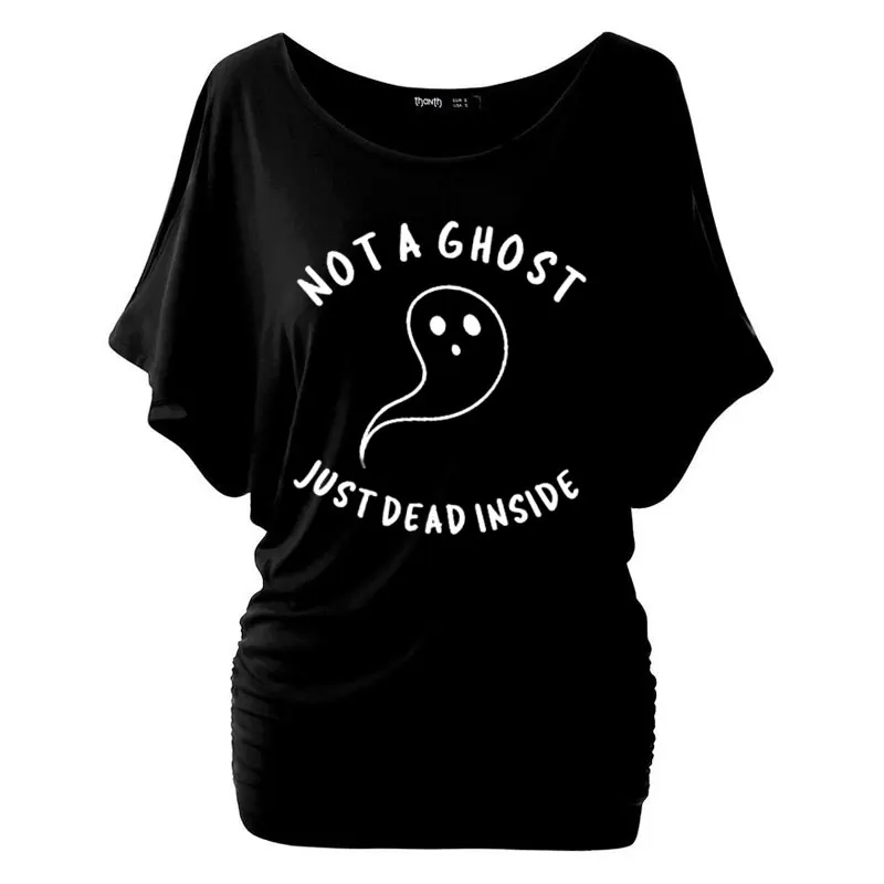 Футболка Хлопковая женская в стиле Хэллоуин с рукавом летучая мышь | Женская