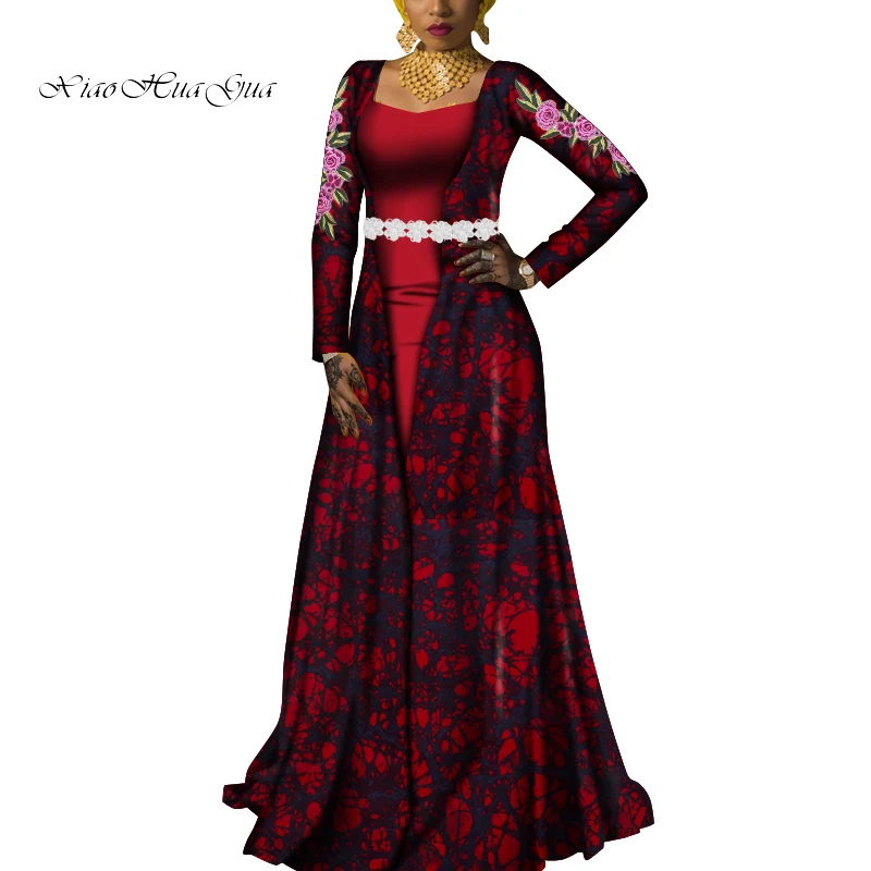 African Clothes for Women Square Neck Robe Africaine Ankara Dresses African Wax Print Clothing Bazin Riche Dashiki Dress WY6756
