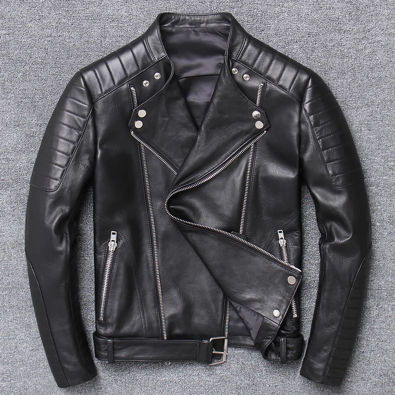 

AYUNSUE 2020 Spring New Fashion Men's Coat Genuine Leather for Men Leather Biker Jacket Slim Turn-down Collar Zipper Y-003