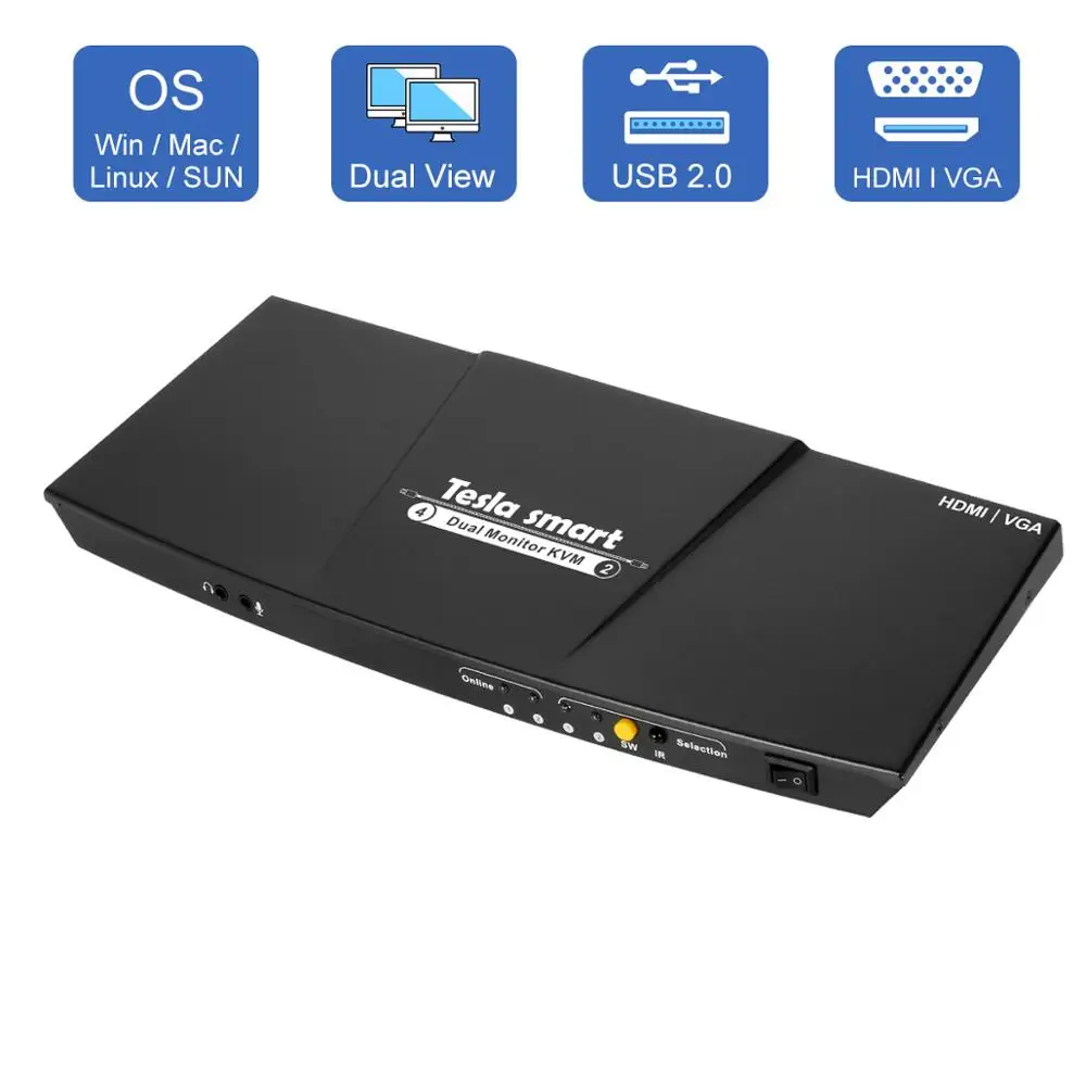 2 порта выход HDMI+ VGA HDMI двойной монитор KVM переключатель HDMI KVM Поддержка USB 2,0 портов клавиатура и мышь до 4 k@ 30 Гц HDMI KVM