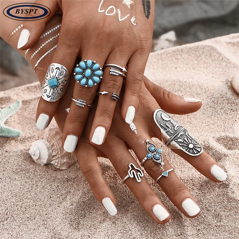 Женский винтажный набор колец BYSPT в стиле бохо с гравировкой виде стрелы