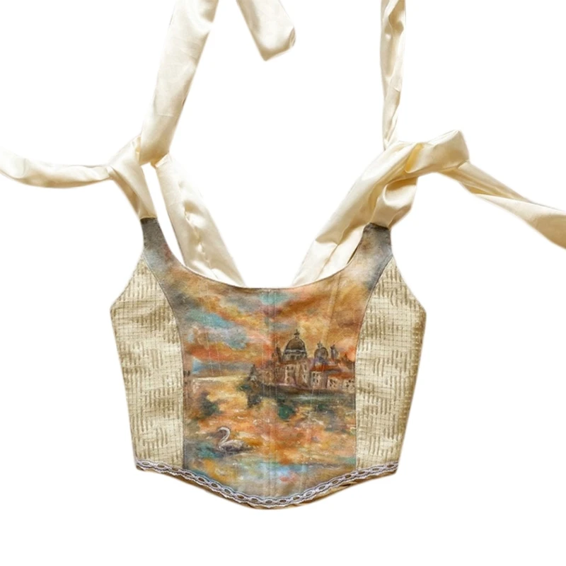 Женский летний корсет на завязках с лентами укороченный топ сексуальный