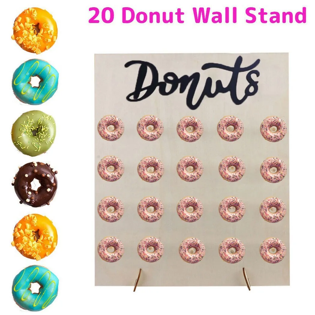 

20pcs Wooden Donut Wall Stand Doughnut Holder Baby Shower Kids Birthday Party Table Decor Wedding Favors Mariage Party Supply