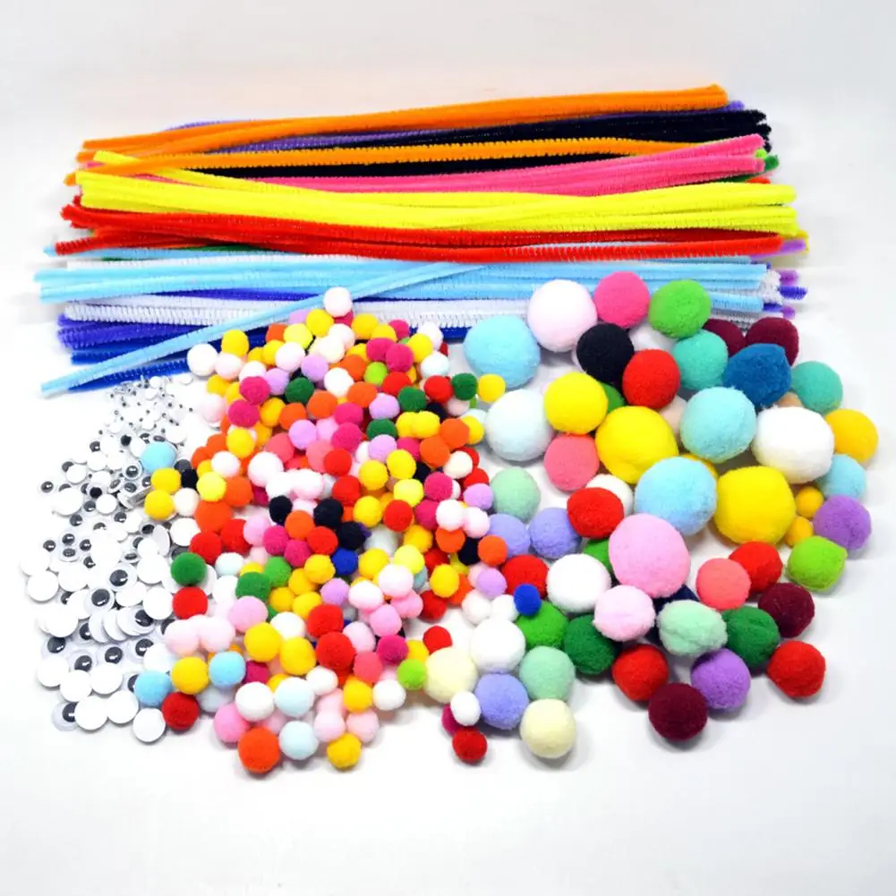 

Rainbow Colors Plush Sticks Pompoms Kit Children Toy Kindergarten DIY Handmade Art Craft Gift Supplies