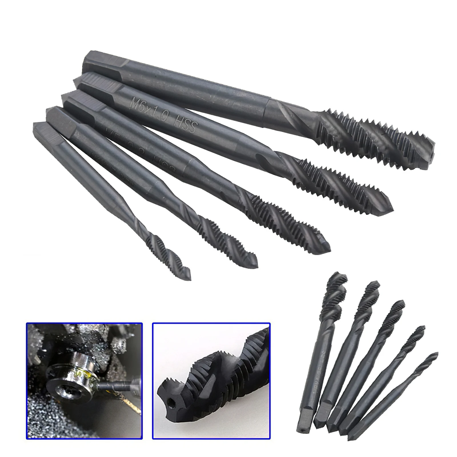 

7PCS M3-M12 HSS Nitriding Coated Metric Spiral Flute Taps Machine & Manual Screw Thread Tap Set For Metal Wood Plastic Tapping