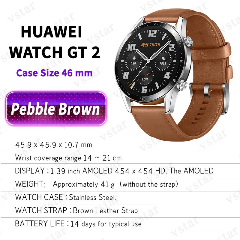 Оригинальные часы HUAWEI GT 2, умные часы, 1,39 дюймов, Kirin A1, Bluetooth 5,1, кровяный кислород, пульсометр, спящий, 14 дней, умные спортивные часы GT 2 - Цвет: Brown Classic 46mm