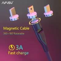 naisu 3a magnetic cable cord fast charging type c usb 540 rotation data line for iphone huawei samsung xiaomi poco x3 nfc wire