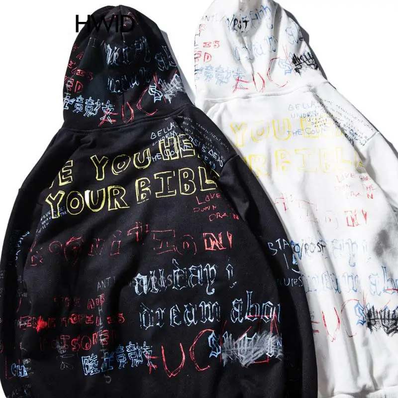 2019 Осень Хип Хоп худи граффити Мужской Повседневный пуловер балахон от пота