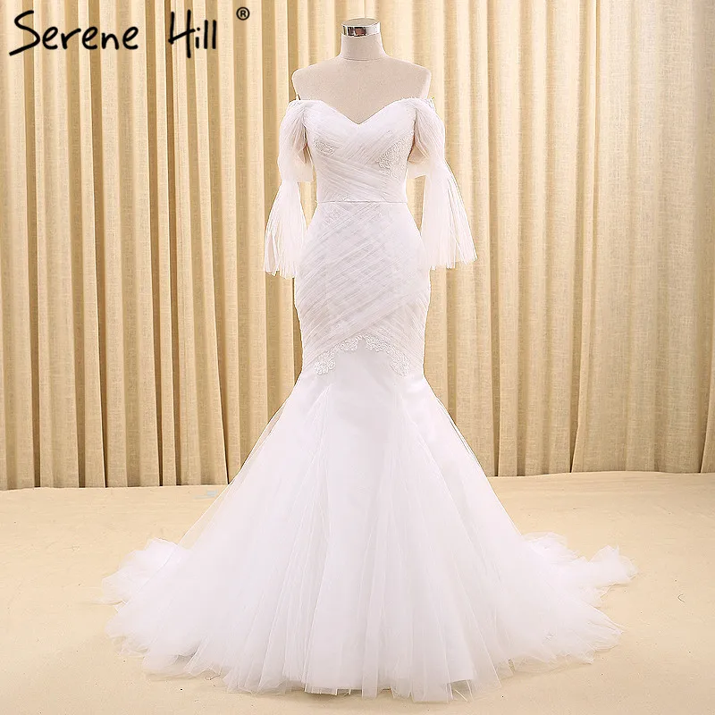 Длинное свадебное платье Русалочки белое с аппликацией из фатина сексуальное