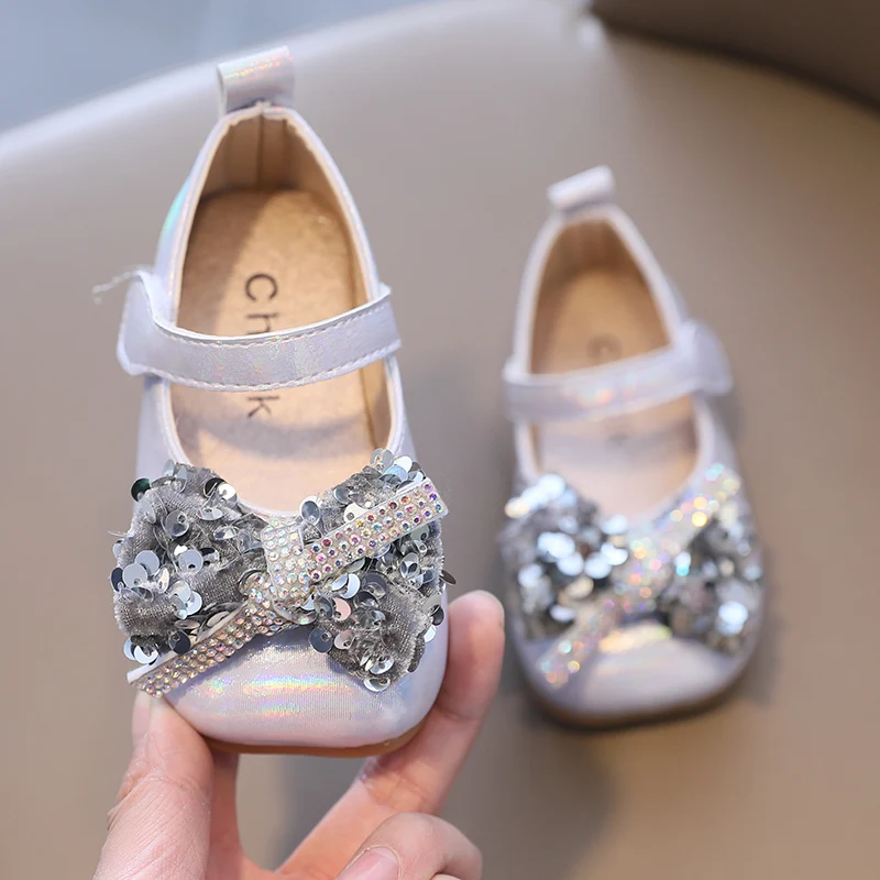 

Children Shoes 2021 New Girls Princess Leather Shoes Sequins Rhinestones Shining Girls Party Wedding Kids Shoes