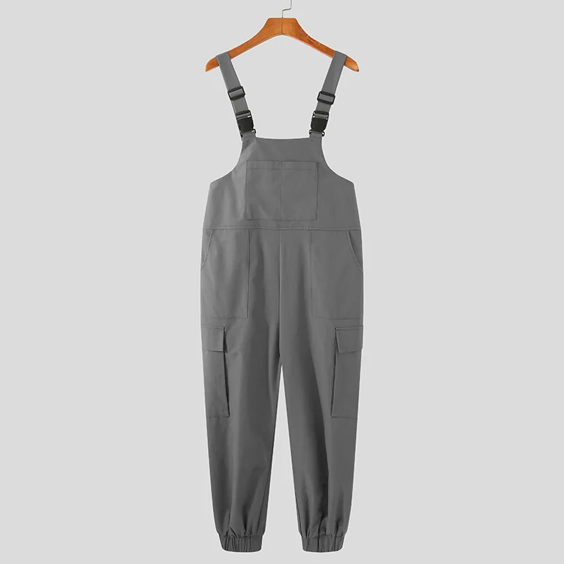 Men Jumpsuits Multi-Pockets 2021 Casual Cargo Overalls 5Xl Solid Color Loose Streetwear Fashion Bib Pants | Мужская одежда