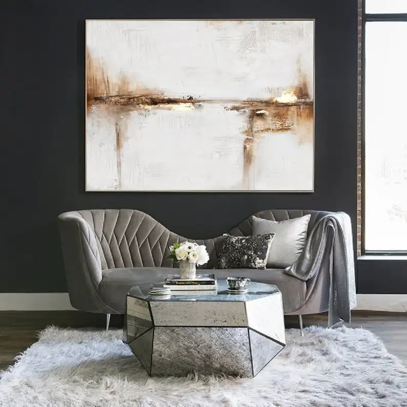 Абстрактный холст украшение для офиса бежевая картина Золотая большая