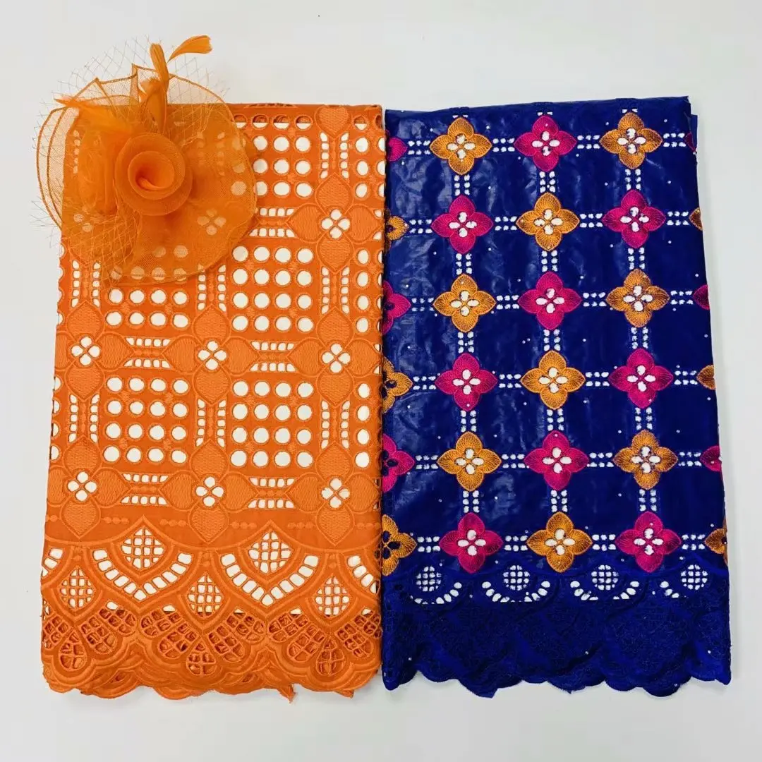 

Dubai African cottonLace Fabric 100% Cotton Punch Embroidery High Quality Swiss voile Lace Fabrics For Dress